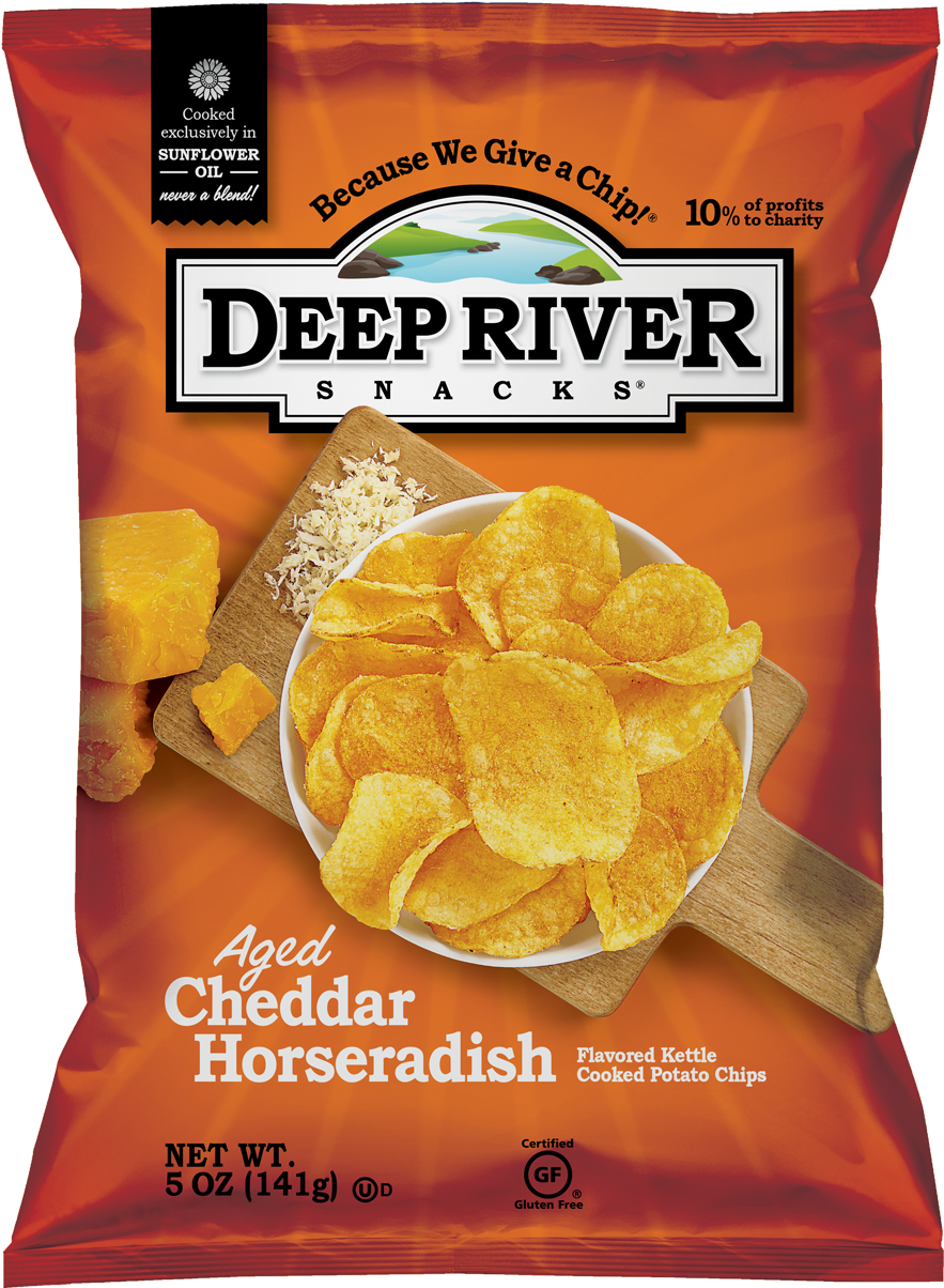 Deep River Snacks Aged Cheddar Horseradish Chips Package PNG with transparent background