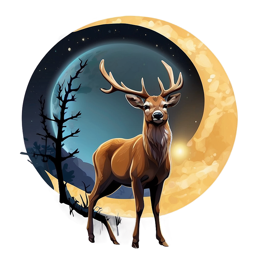 Deer And Moon Night Png Pig