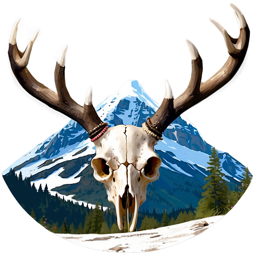 Deer Skull With Mountain Landscape Png Nce24