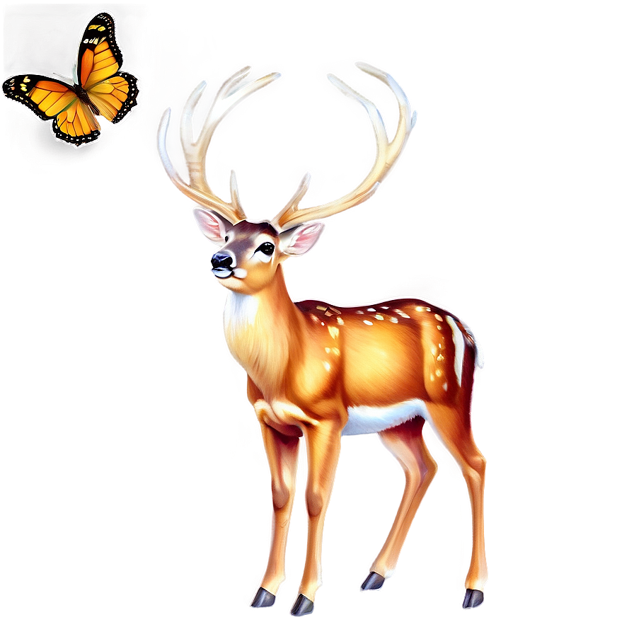 Deer With Butterfly Png Hwf16