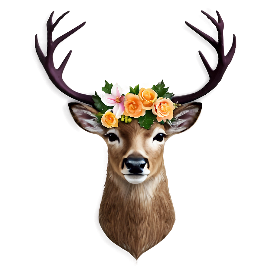 Deer With Flowers Crown Png 40