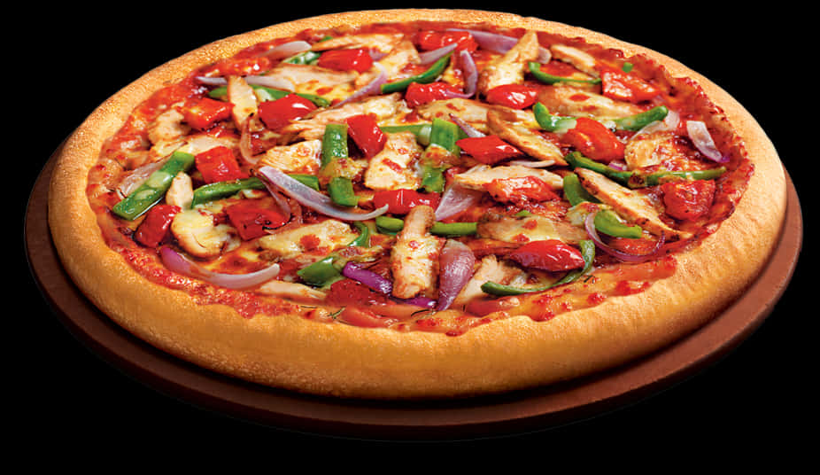 Delicious Chicken Veggie Pizza PNG with transparent background