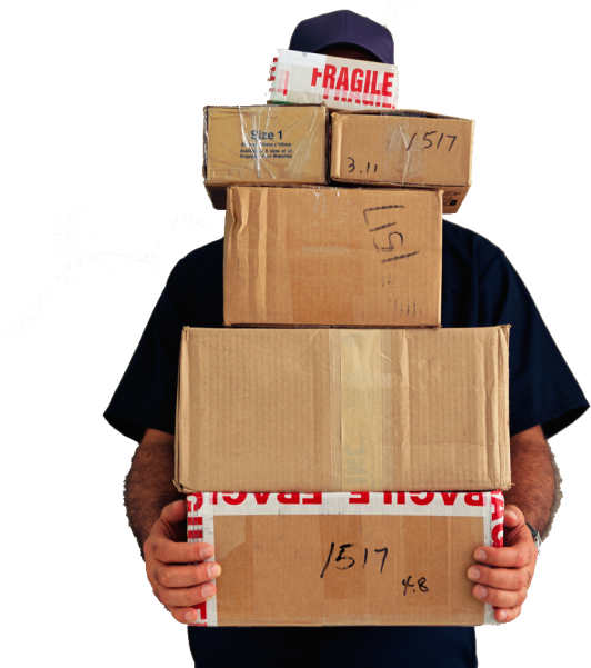 Delivery Man Holding Stackof Parcels