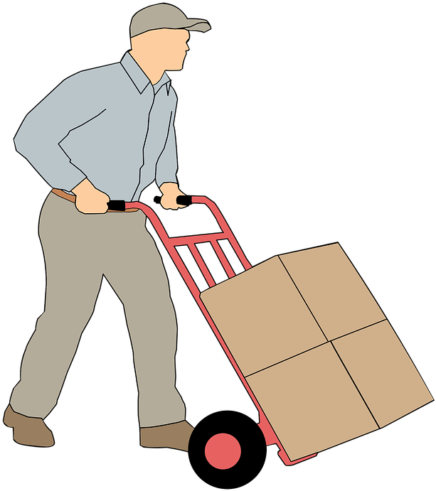 Delivery Man Pushing Hand Truck