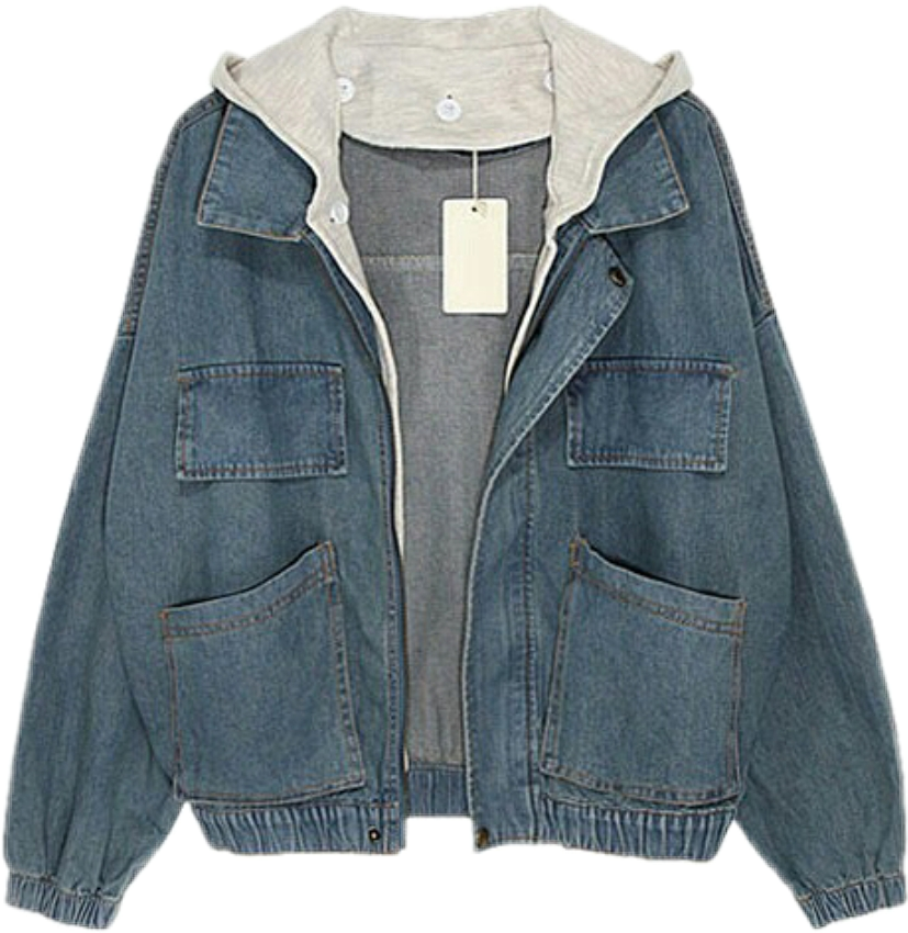 Denim Jacketwith Hoodieand Tag PNG with transparent background