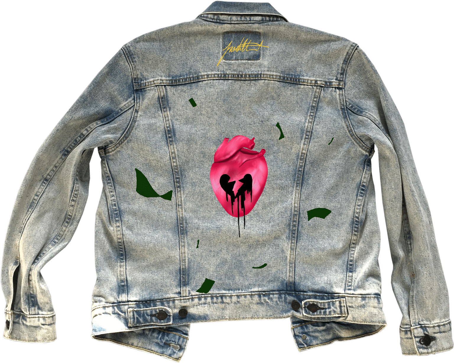 Denim Jacketwith Rose Design PNG with transparent background