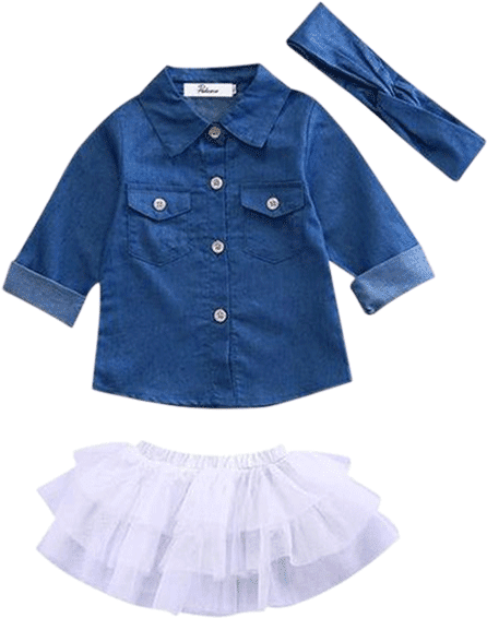 Denim Shirtand White Tutu Setfor Kids PNG with transparent background