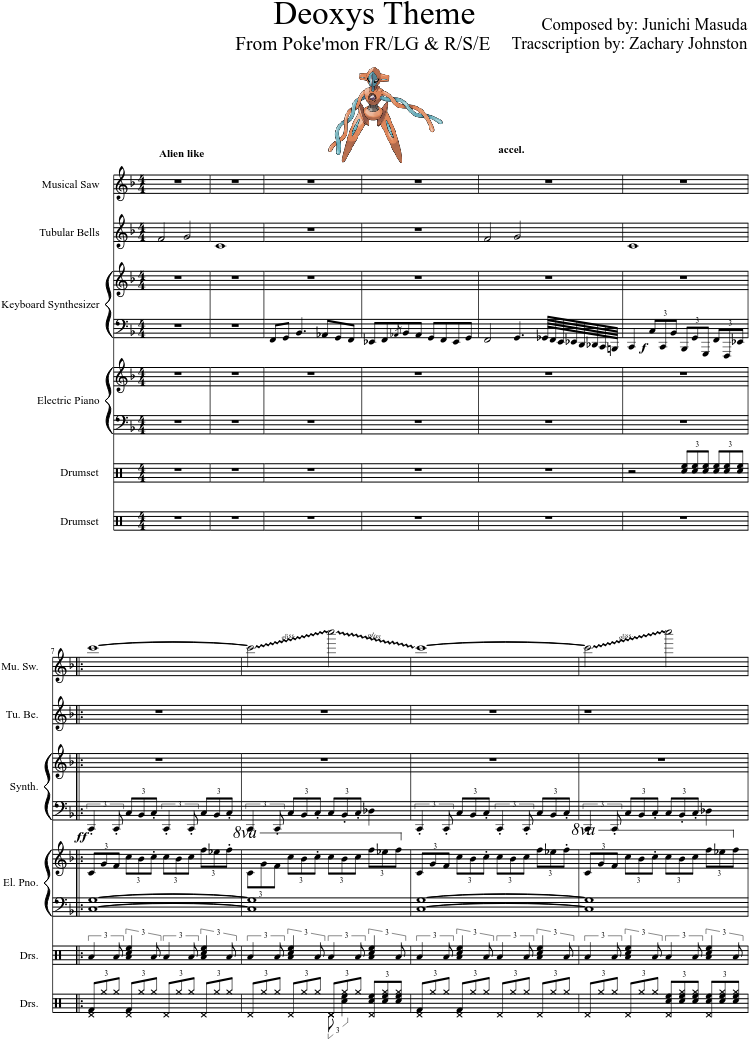 Deoxys Theme Pokemon Sheet Music PNG with transparent background