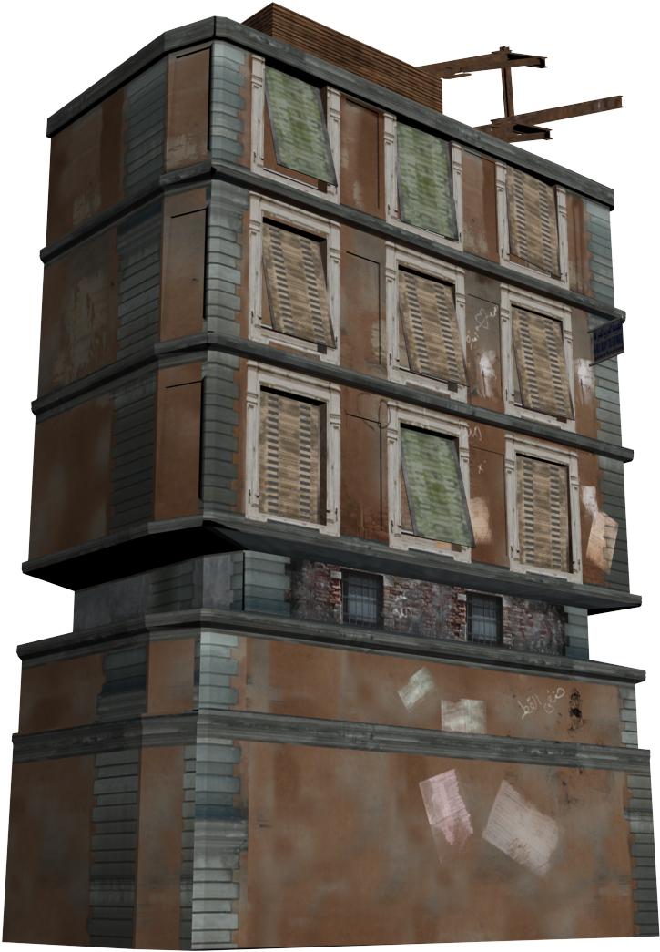 Derelict Apartment Building3 D Model PNG with transparent background