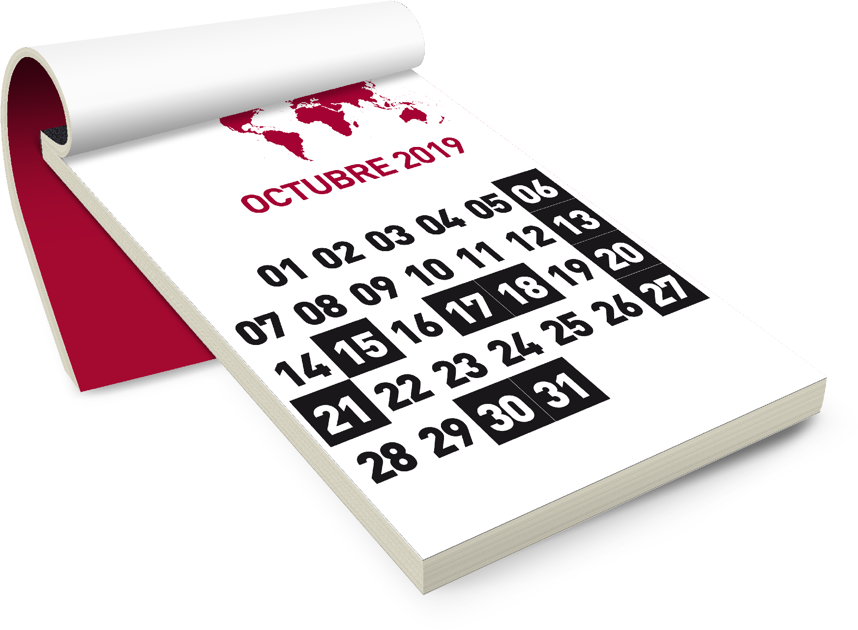 Desk Calendar October2019 PNG with transparent background