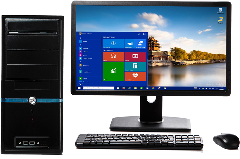 Desktop Computer Setupwith Monitor PNG with transparent background