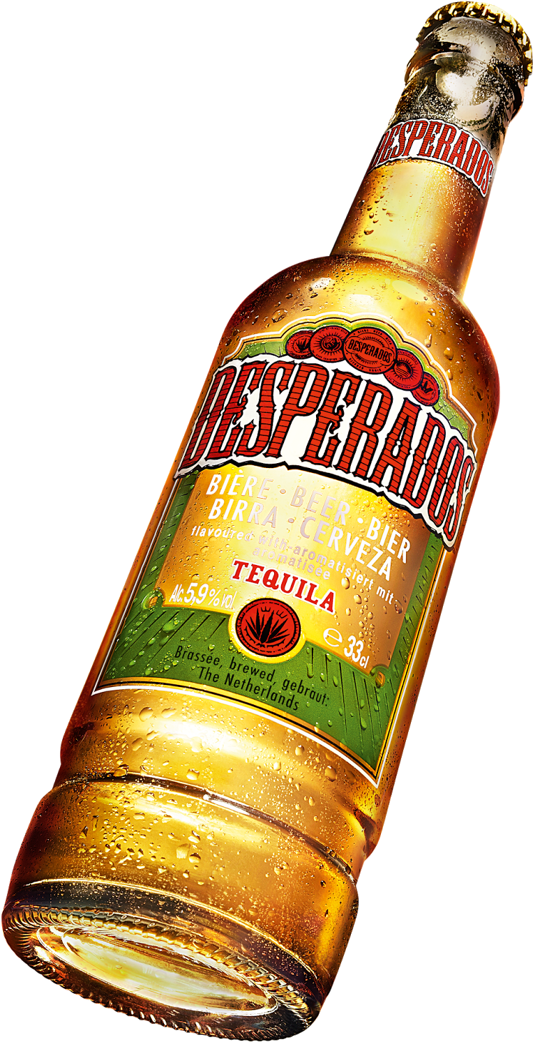 Desperados Tequila Flavored Beer Bottle PNG image with a transparent background, free high-resolution download