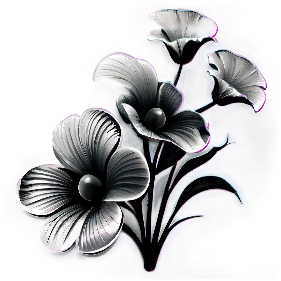 Detailed Black White Flowers Png 06282024