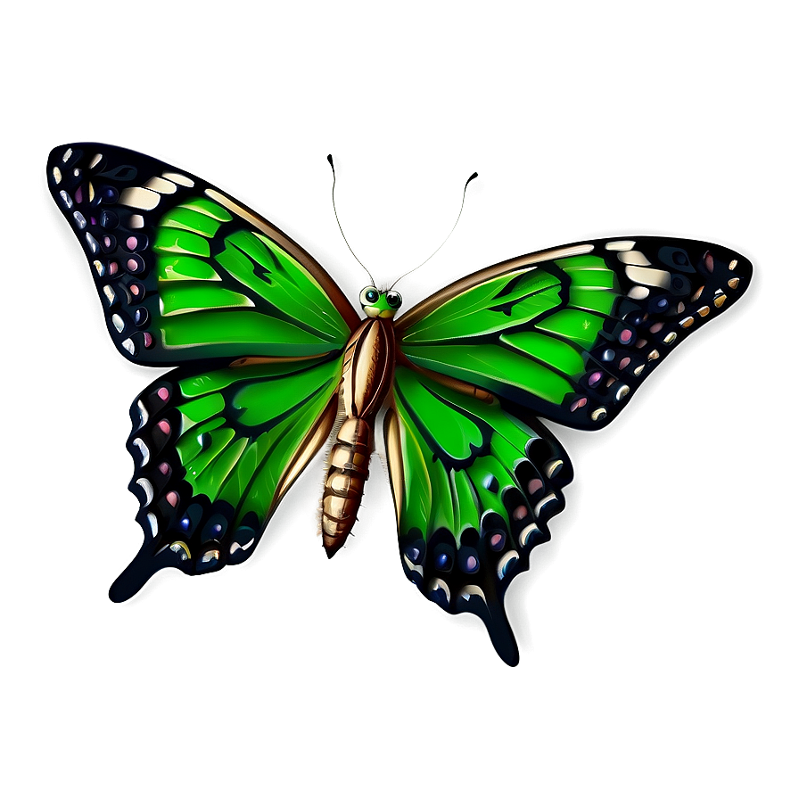 Detailed Green Butterfly Png 06202024