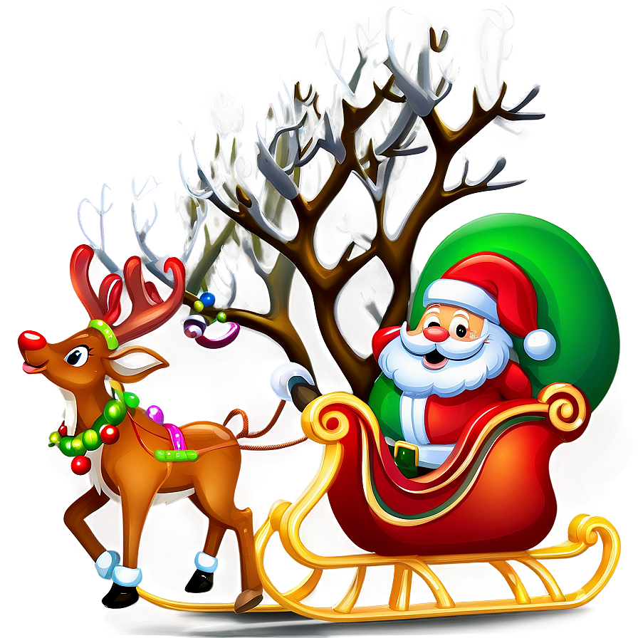 Detailed Santa Sleigh And Reindeer Illustration Png 06282024