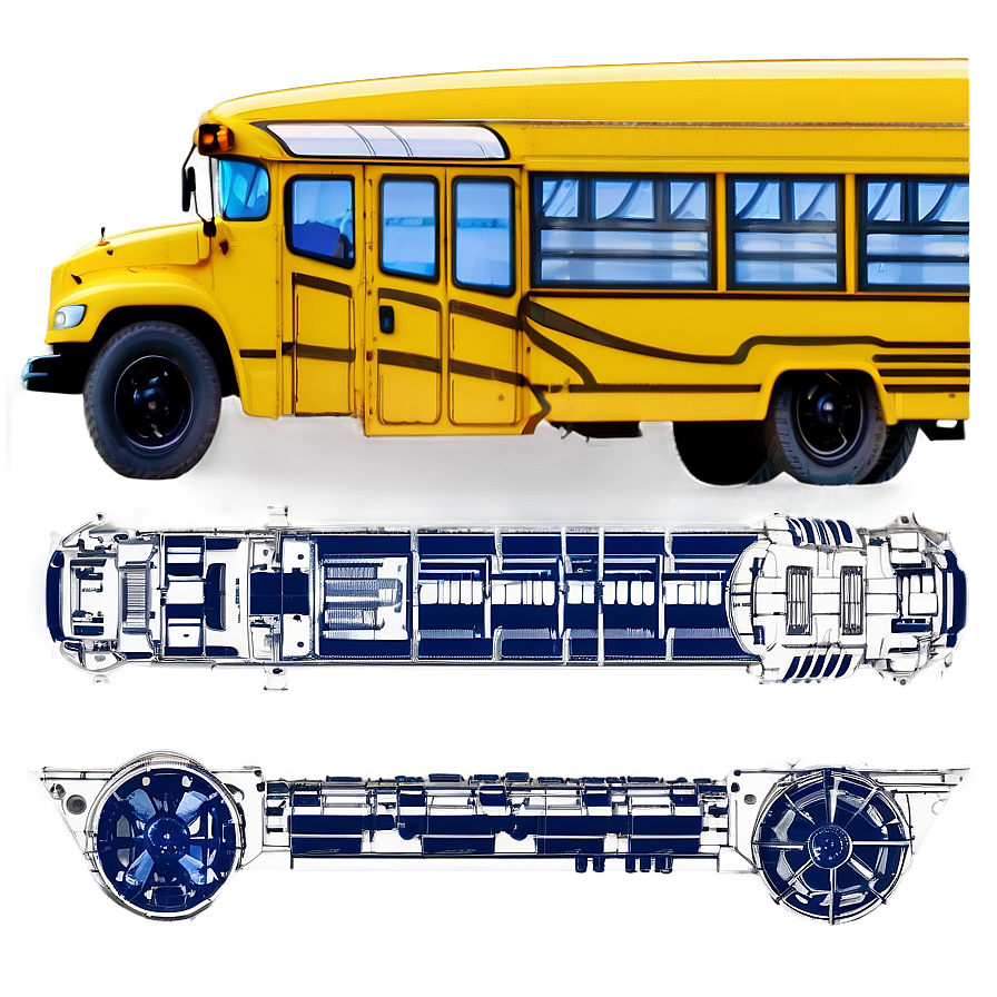 Detailed School Bus Blueprint Png Swr