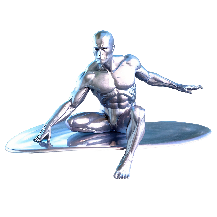 Detailed Silver Surfer Rendering Png 6