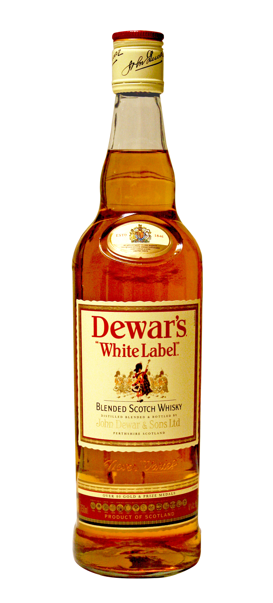 Dewars White Label Scotch Whisky Bottle PNG with transparent background