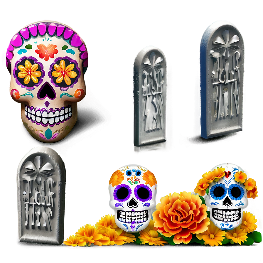 Dia De Los Muertos Decorated Graves Png Wfy48