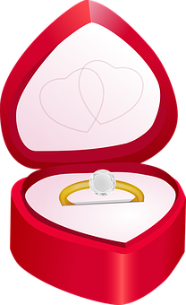 Diamond Engagement Ringin Heart Shaped Box PNG with transparent background