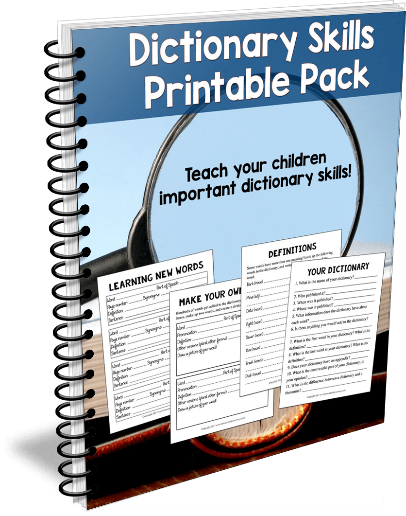 Dictionary Skills Printable Pack Cover PNG with transparent background