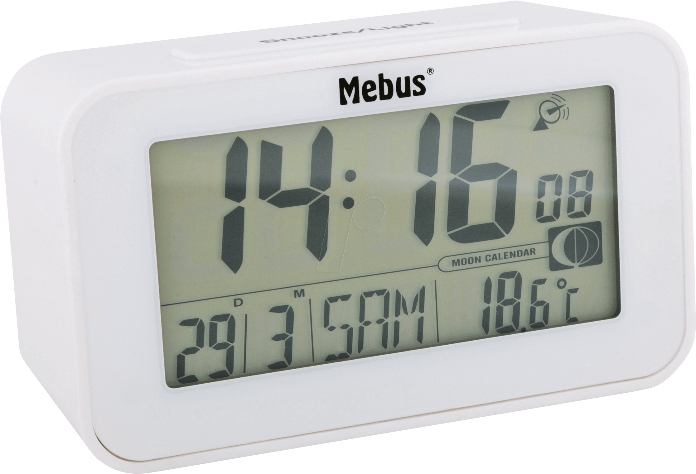Radio Alarm Clock Digital, Moon Phase, White Mebus - Radio Clock, HD Png Download PNG image with a transparent background, free high-resolution download