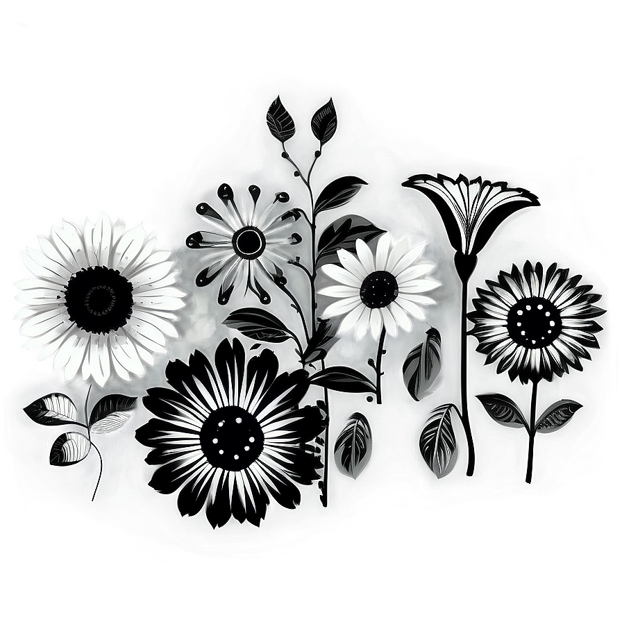 Digital Black And White Flowers Png 06282024