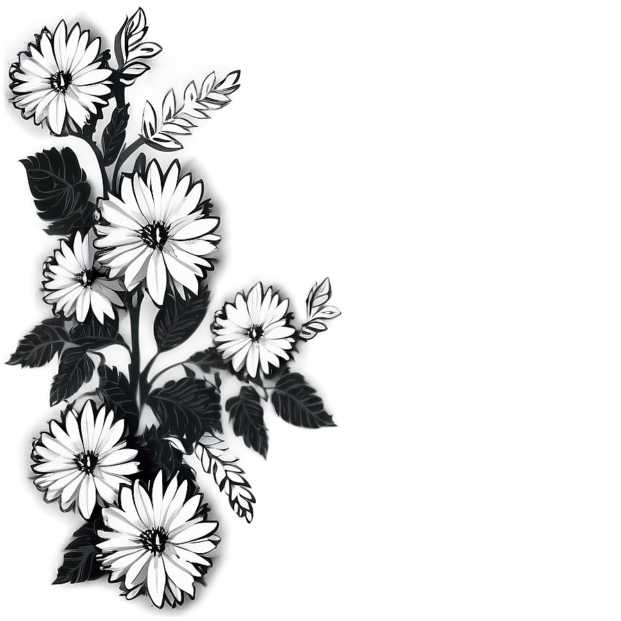 Digital Black And White Flowers Png Vfn83