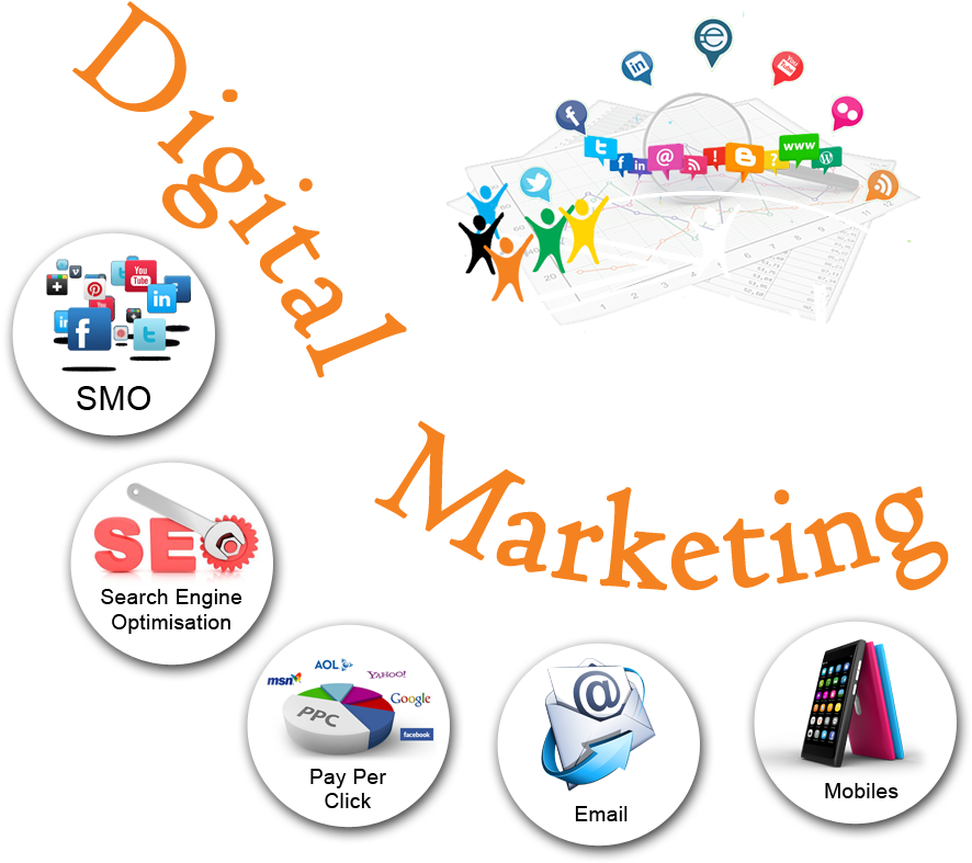 Digital Marketing Components Illustration PNG with transparent background