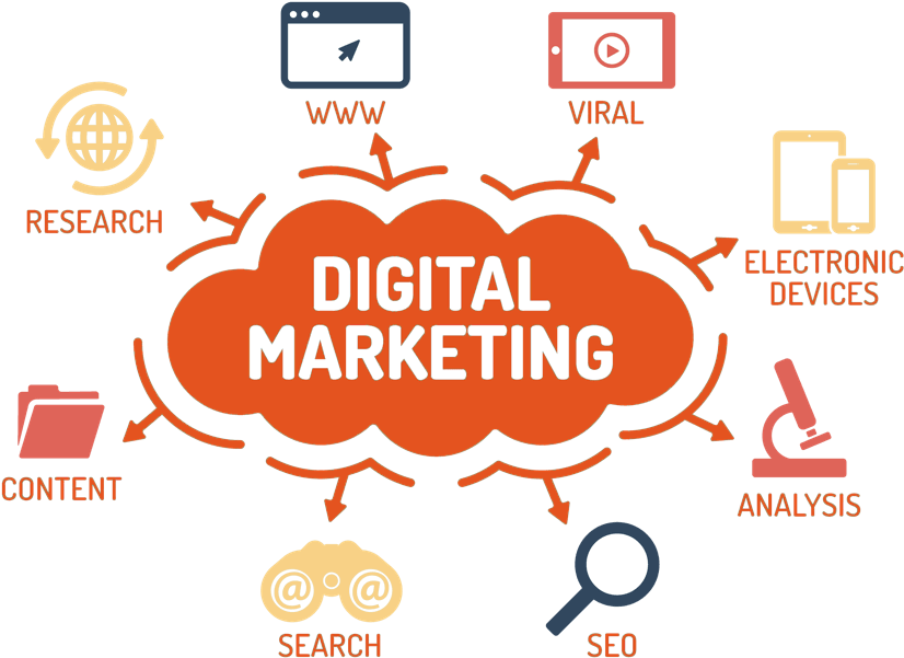Digital Marketing Components Infographic PNG with transparent background