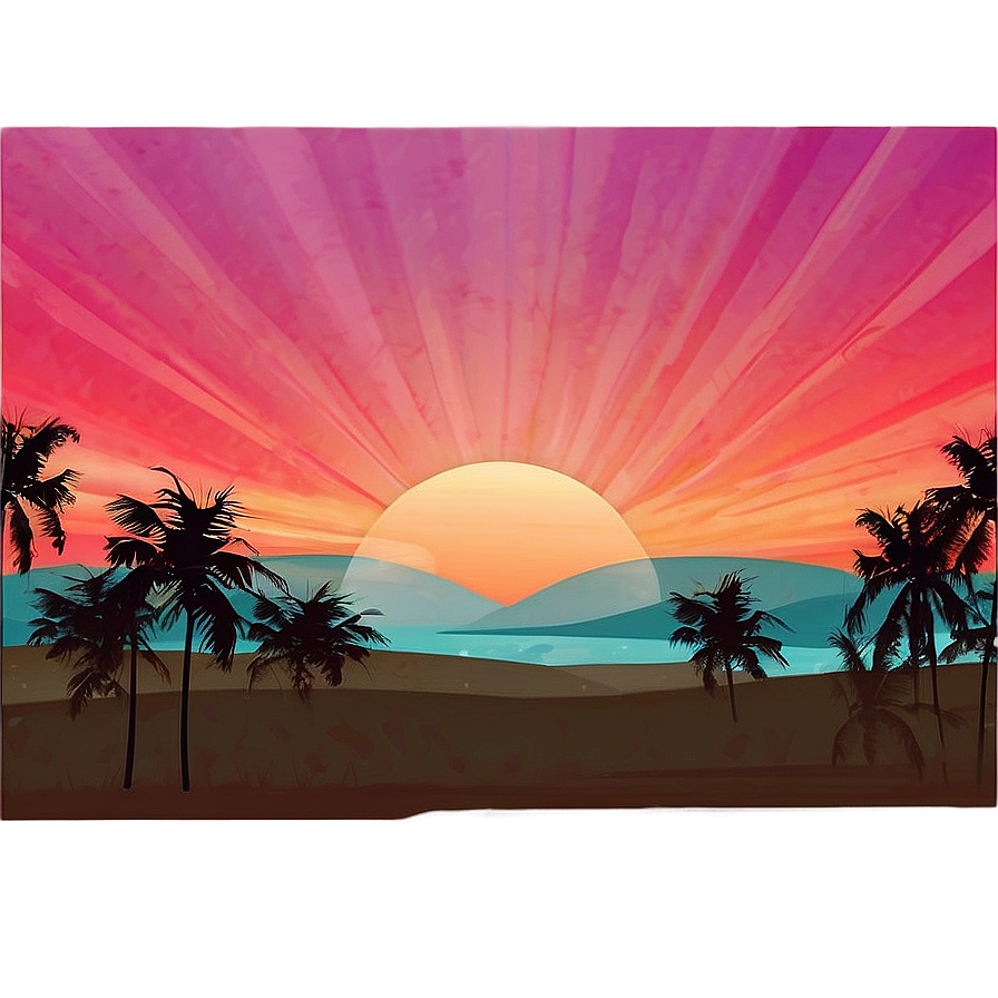 Digital Retro Sunset Landscape Png 06252024