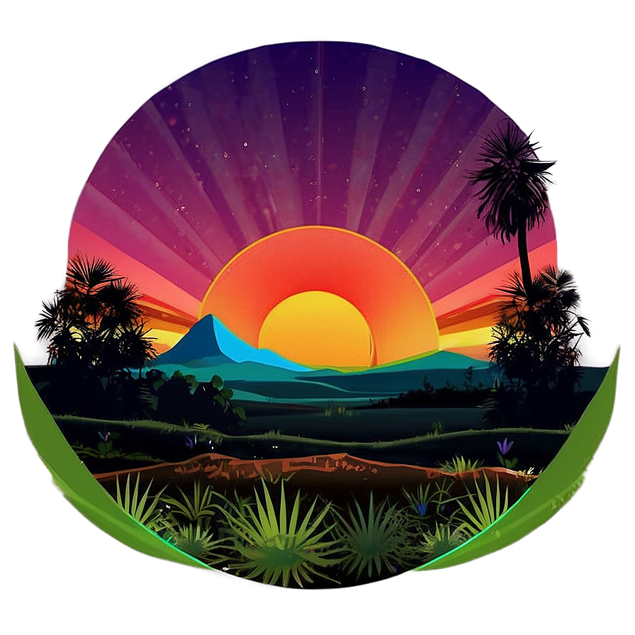Digital Retro Sunset Landscape PNG 06252024 PNG with transparent background