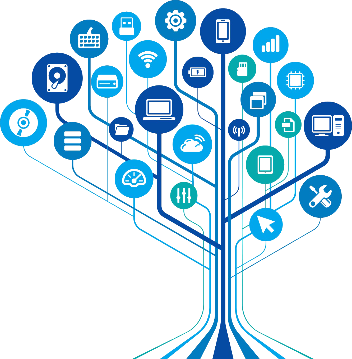 Digital Technology Tree Concept PNG with transparent background