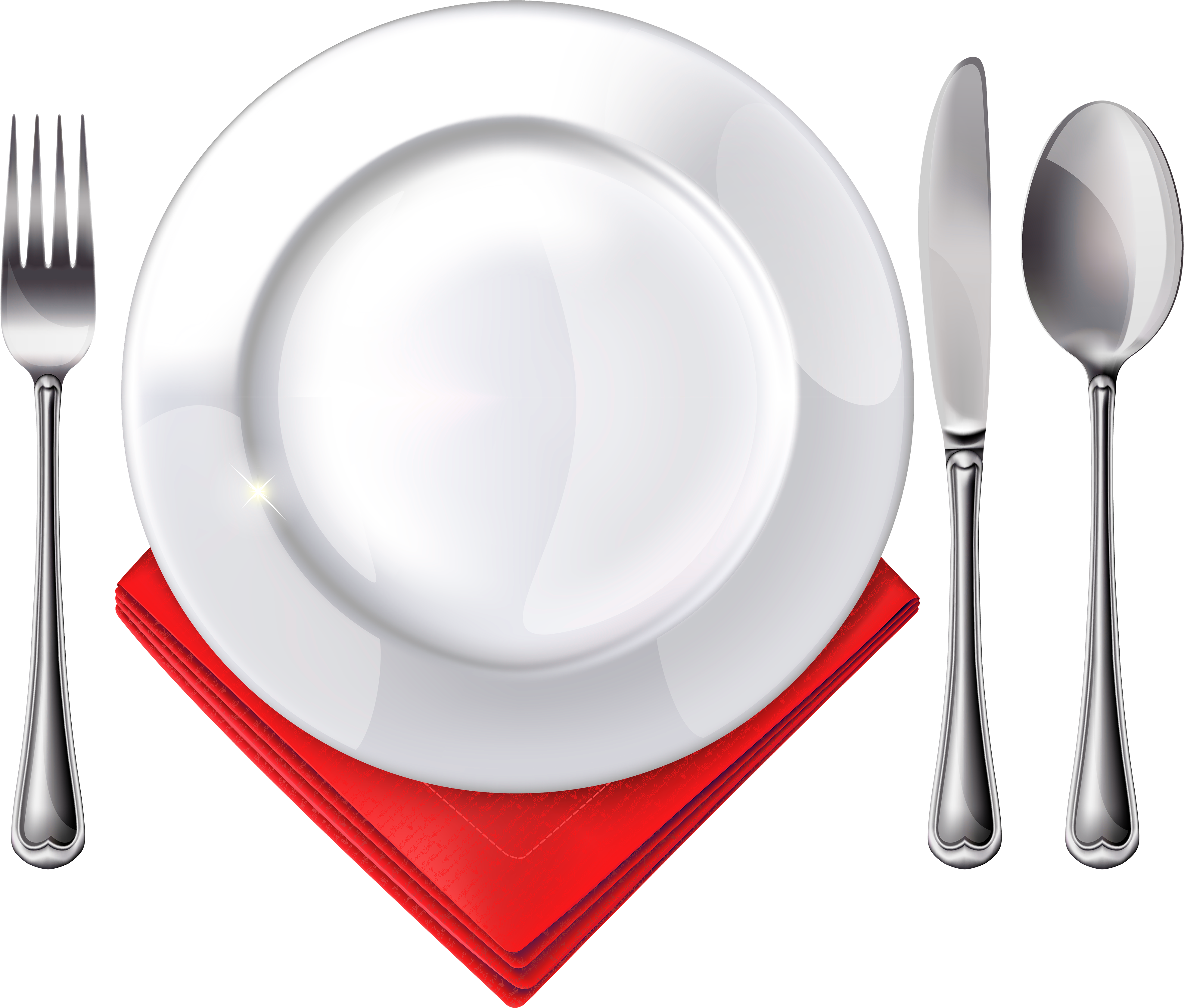 Plate Spoon Knife Fork And Red Napkin Png Clipart - Plate Fork Spoon Png, Transparent Png PNG with transparent background