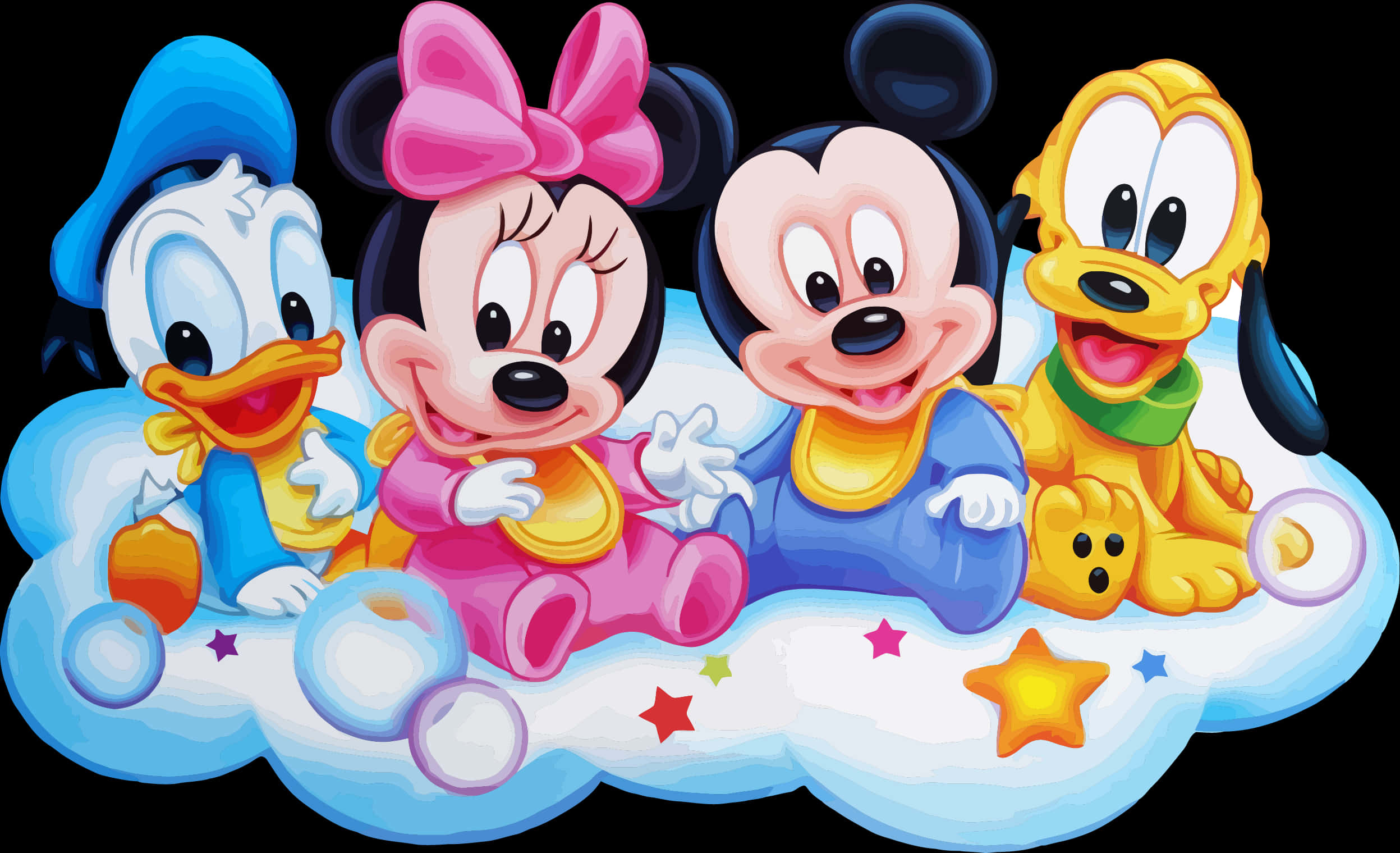 Disney Classic Characters On Cloud PNG with transparent background
