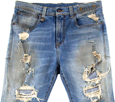 Distressed blue jeans PNG image with a transparent background, free high-resolution download