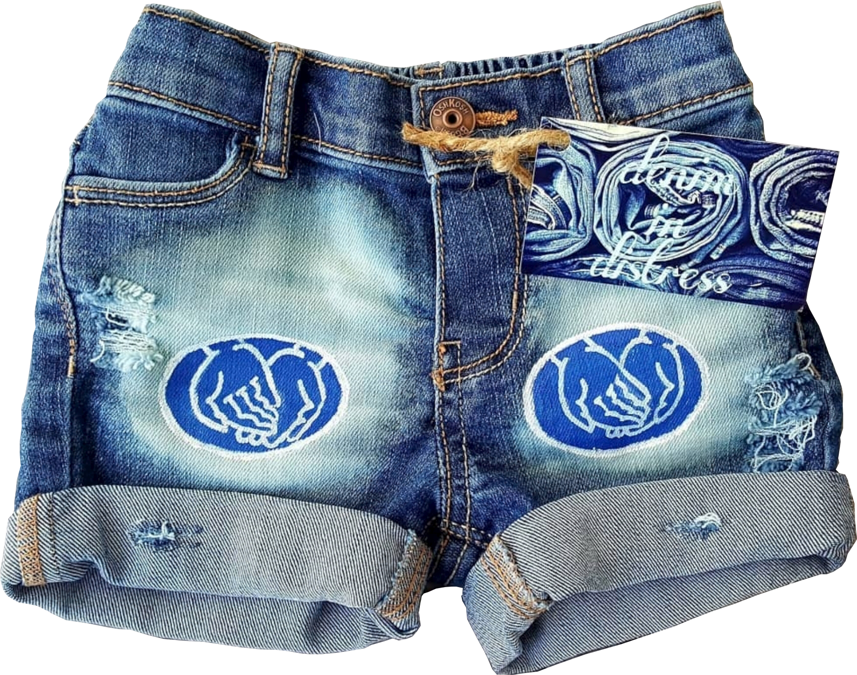 Distressed Denim Shortswith Embroidery