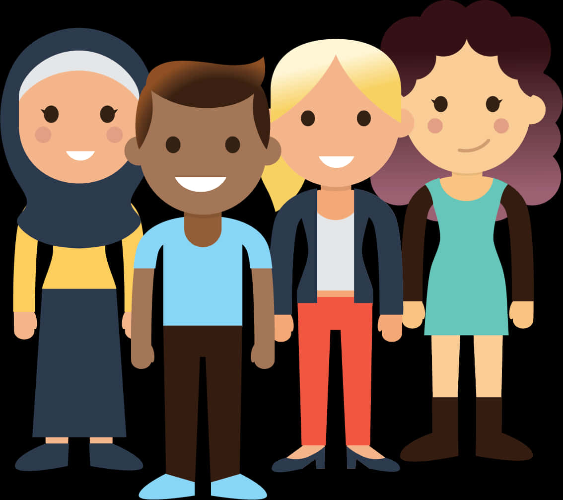 Diverse Cartoon Characters PNG with transparent background