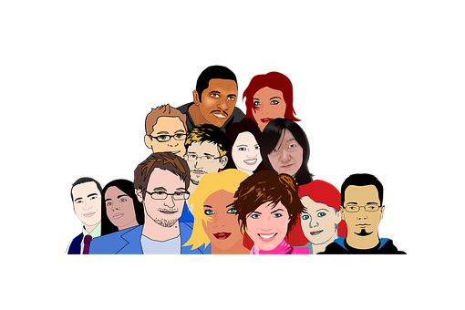 Diverse Cartoon Faces Group PNG with transparent background