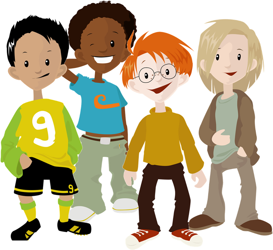 Diverse_ Cartoon_ Friends_ Group PNG with transparent background