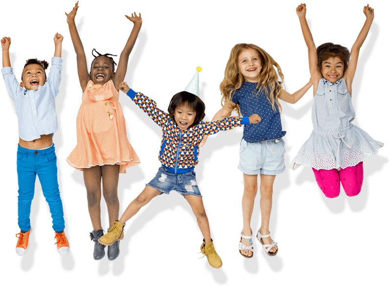 Diverse Groupof Happy Children Jumping PNG with transparent background
