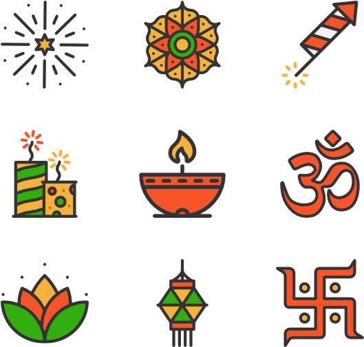 Diwali Festival Icons Set PNG with transparent background