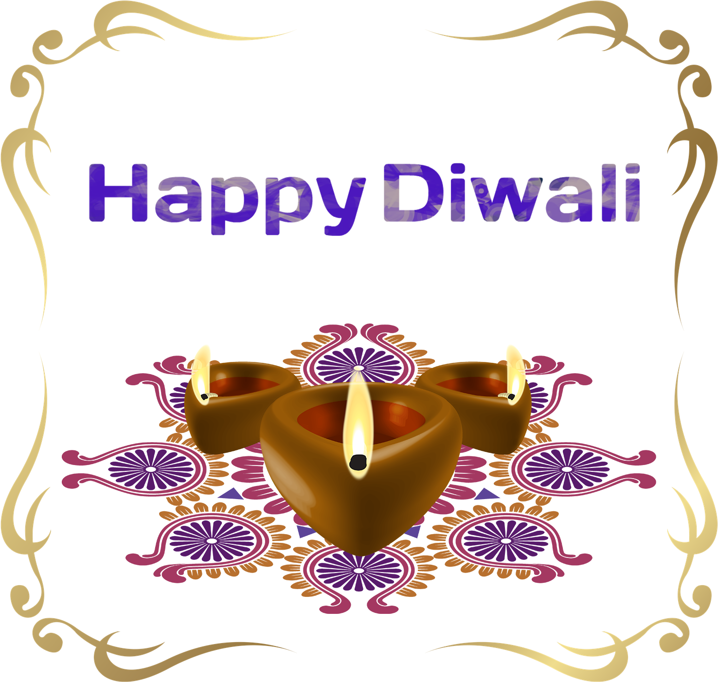 Diwali Greetingwith Traditional Earthen Lamps PNG with transparent background