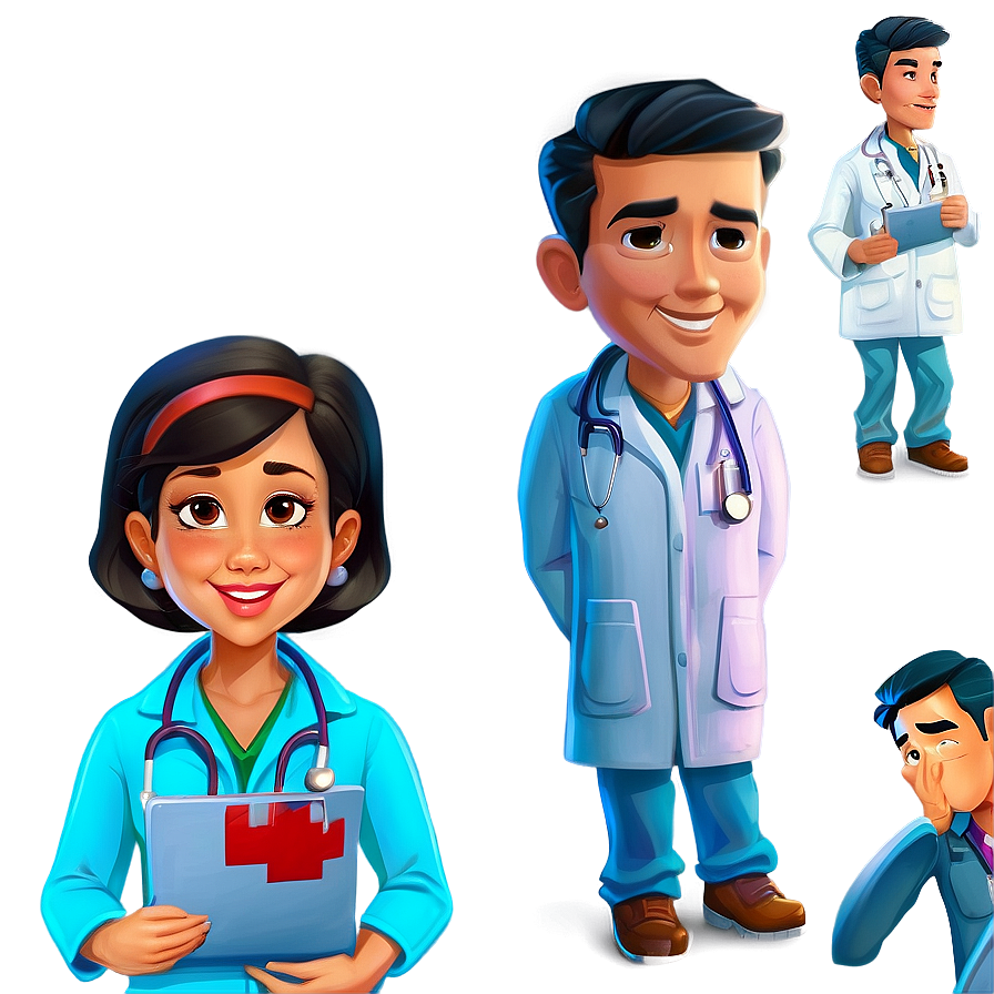 Doctor Cartoon Character Set Png 06212024