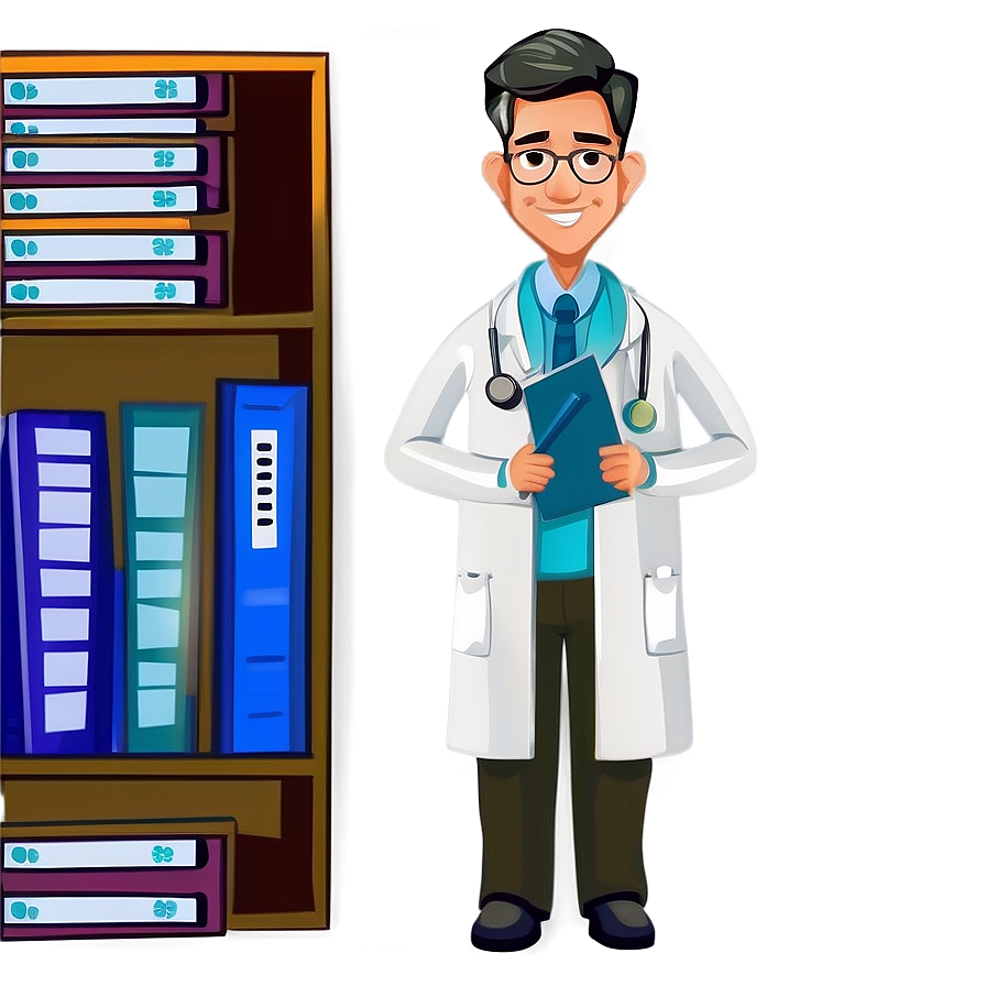 Doctor Cartoon With Medical Files Png Fmu35