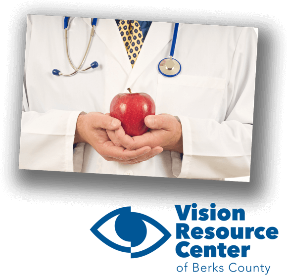 Doctor Holding Apple Vision Resource Center PNG with transparent background