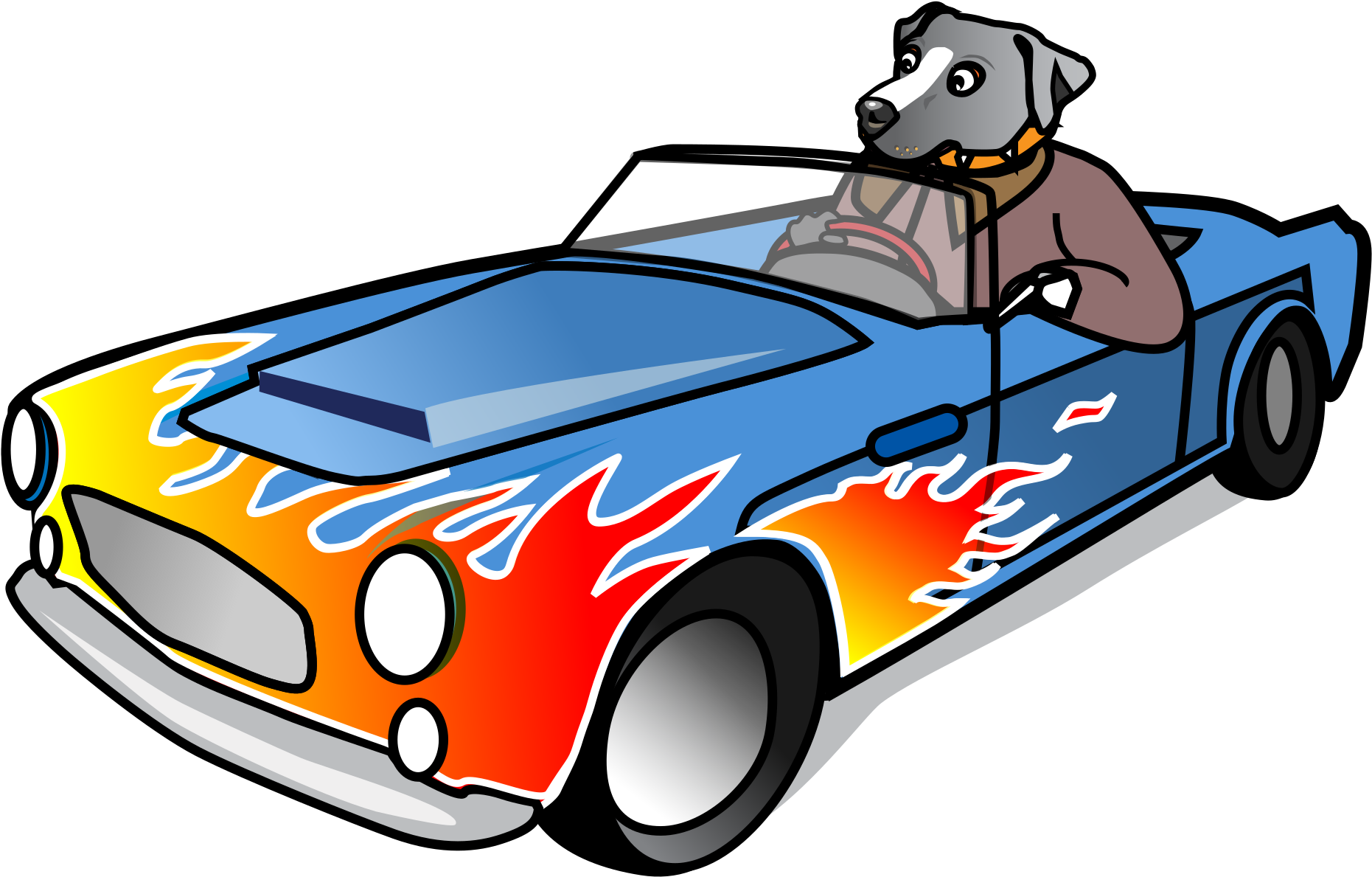 Dog Driving Flame Painted Sports Car PNG with transparent background