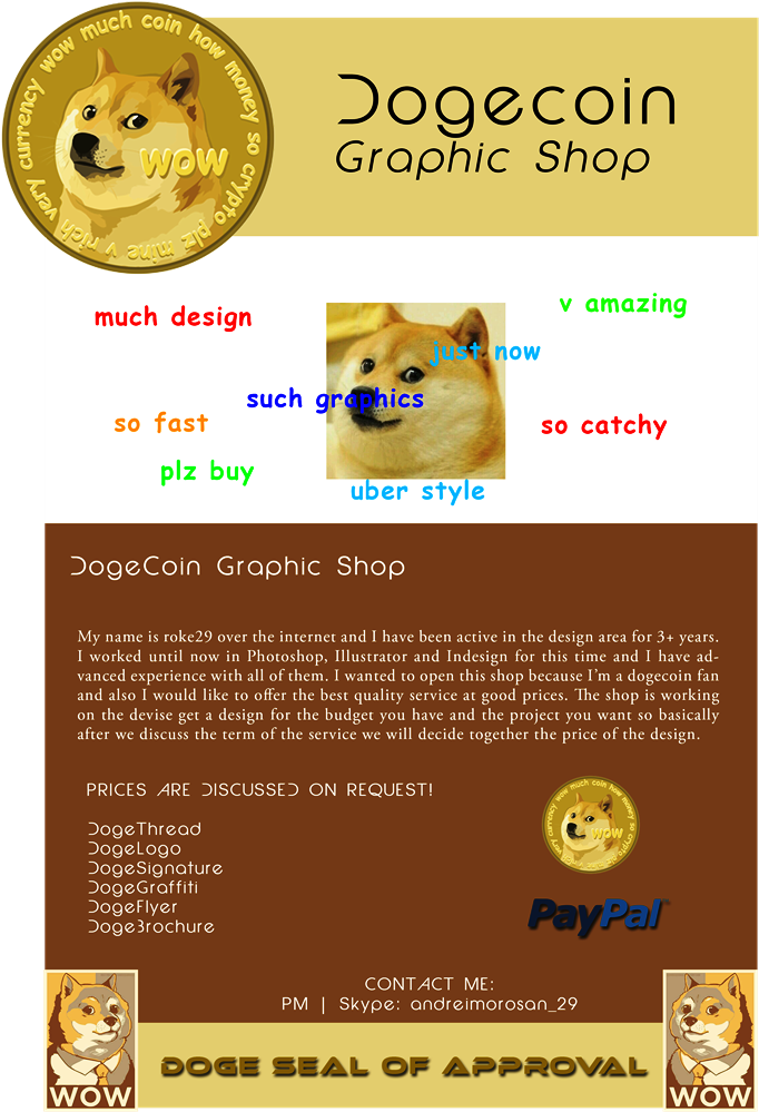 Dogecoin Graphic Shop Advertisement PNG with transparent background