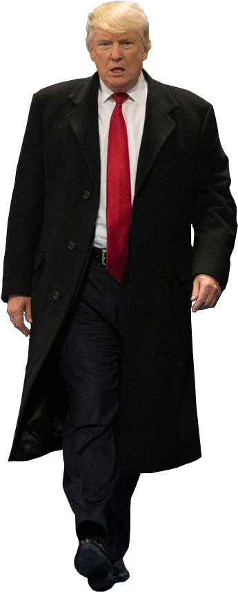 Donald Trump Walkingin Black Coatand Red Tie