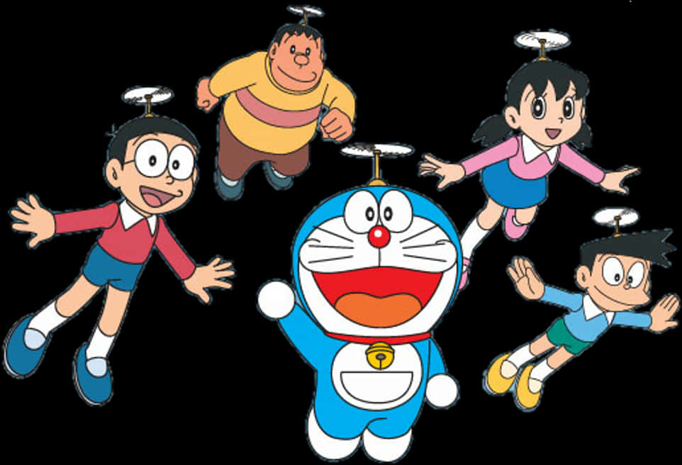 Doraemon_and_ Friends_ Flying PNG with transparent background